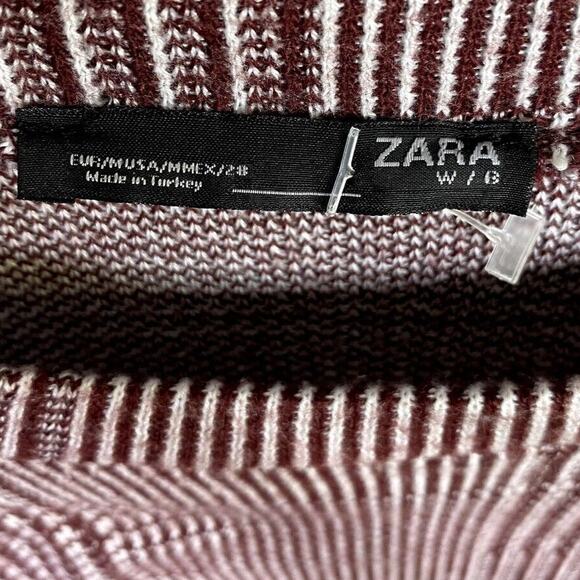 Zara Relaxed Fit Long Sleeve Lightweight Soft Crew Neck Knit Sweater M Burgundy - Picture 9 of 15